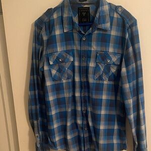 Guess Blue and White Plaid Shirt